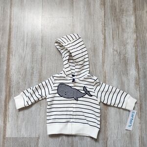 NWT Carters White & Navy Striped Whale Zip-Up Jacket Boys Size 3M